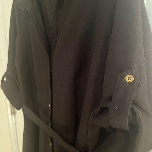 Sharagano Black Tie Front Midi Dress with Gold Buttons - Picture 8 of 10